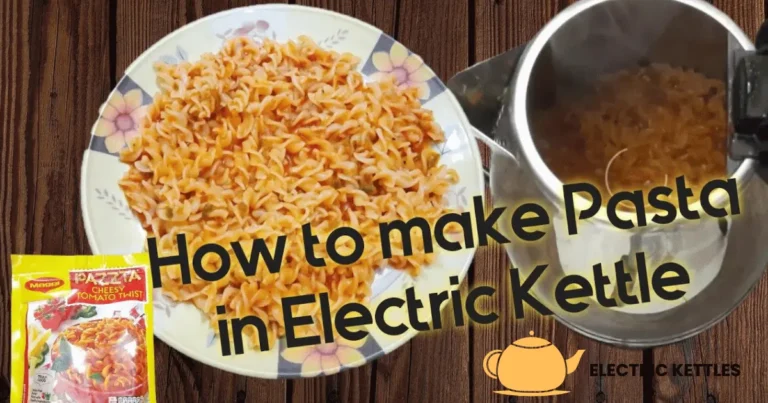 A person cooking pasta in an electric kettle